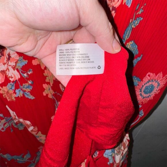 Ava & Viv Plus 4X Red Floral Midi Dress Long Sleeve V-Neck Casual - Picture 5 of 7